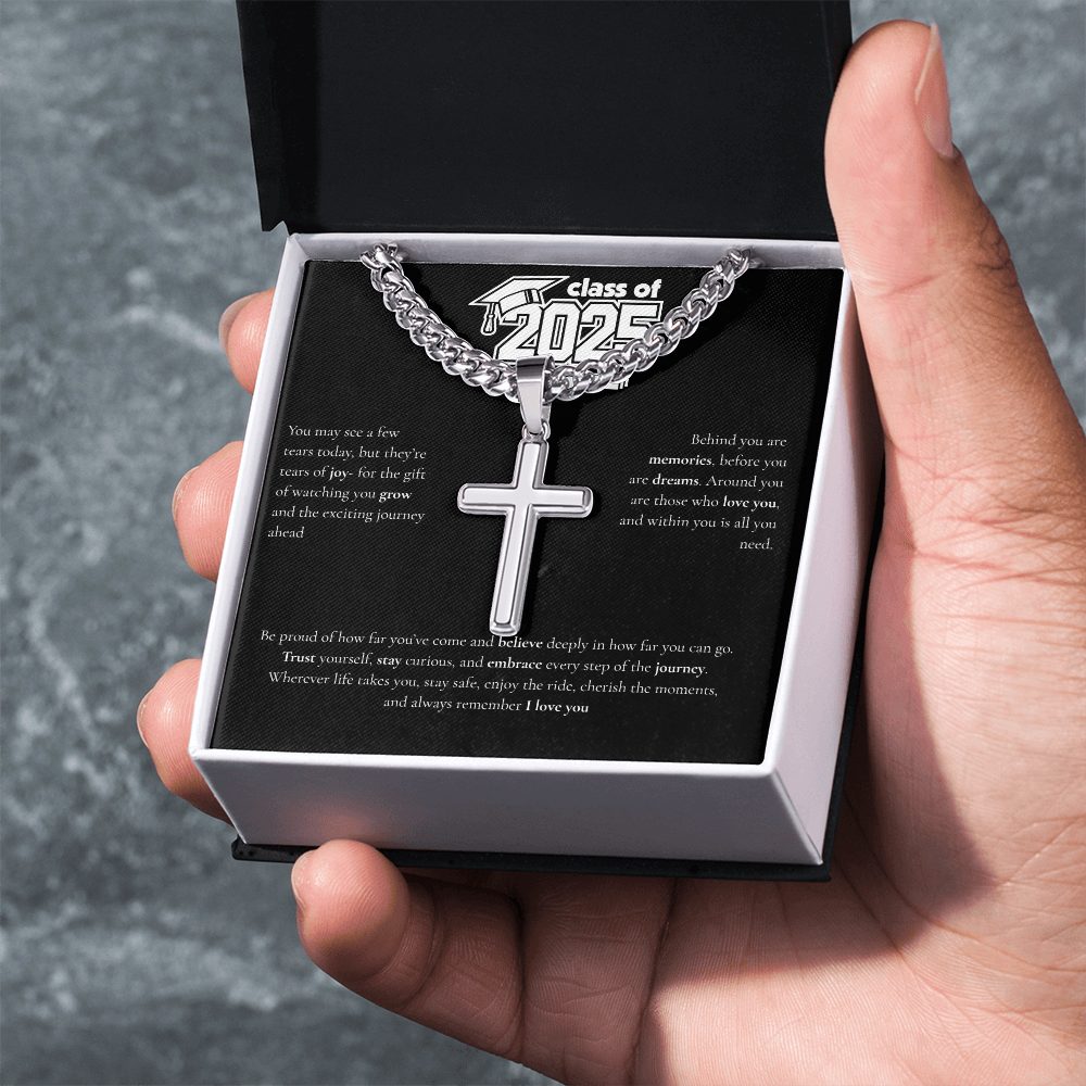 Graduation Cuban Chain with Artisan Cross Necklace