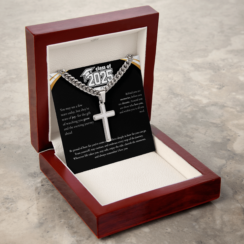 Graduation Cuban Chain with Artisan Cross Necklace