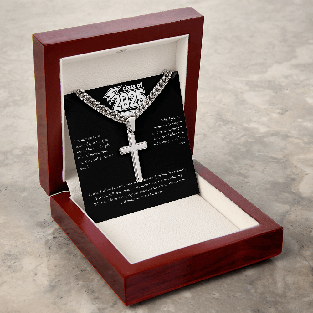 Graduation Cuban Chain with Artisan Cross Necklace