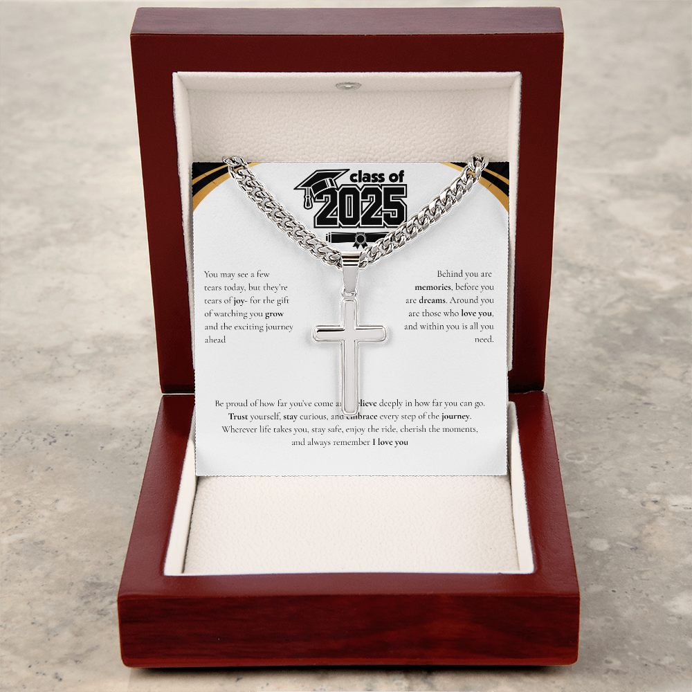 Graduation Cuban Chain with Artisan Cross Necklace