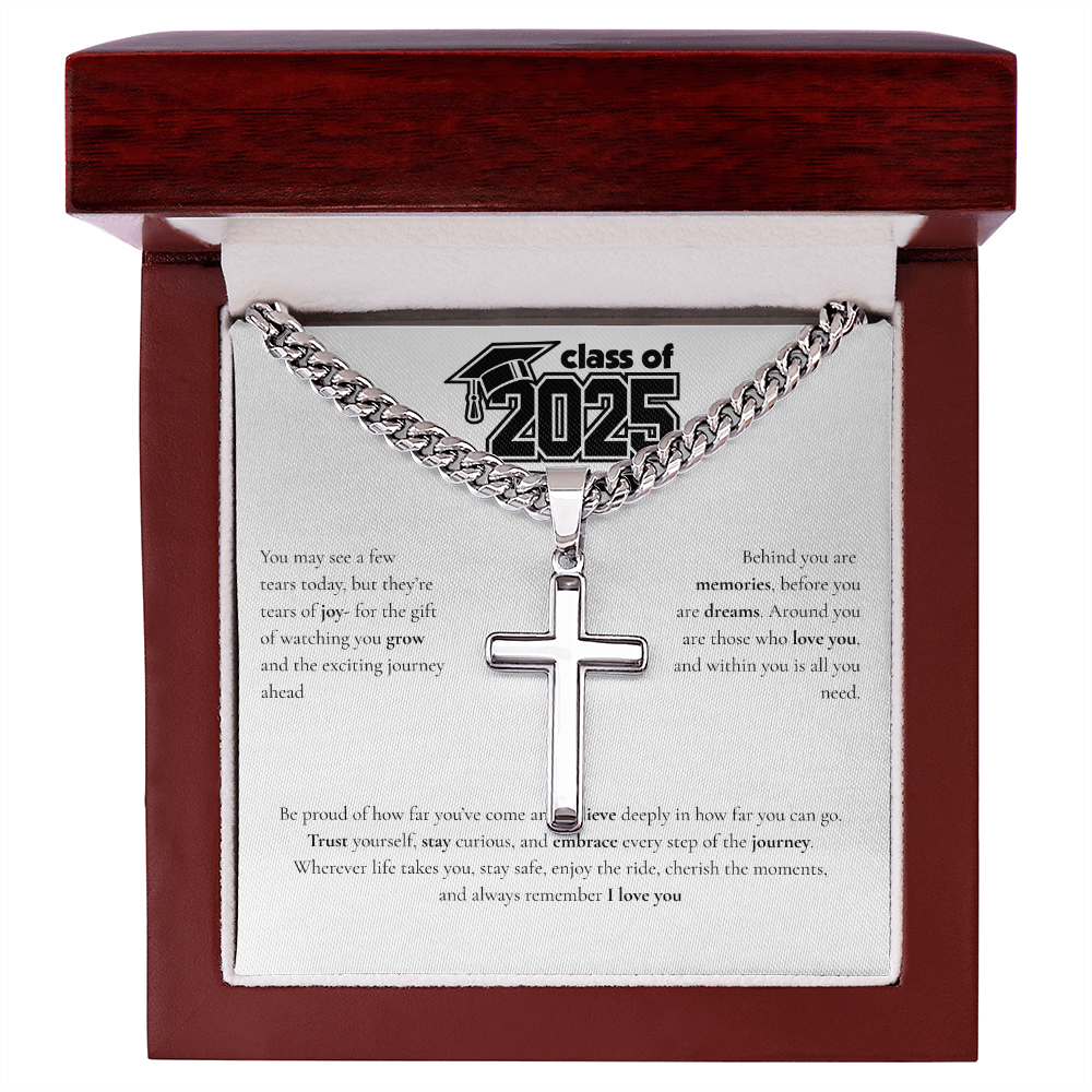 Graduation Cuban Chain with Artisan Cross Necklace