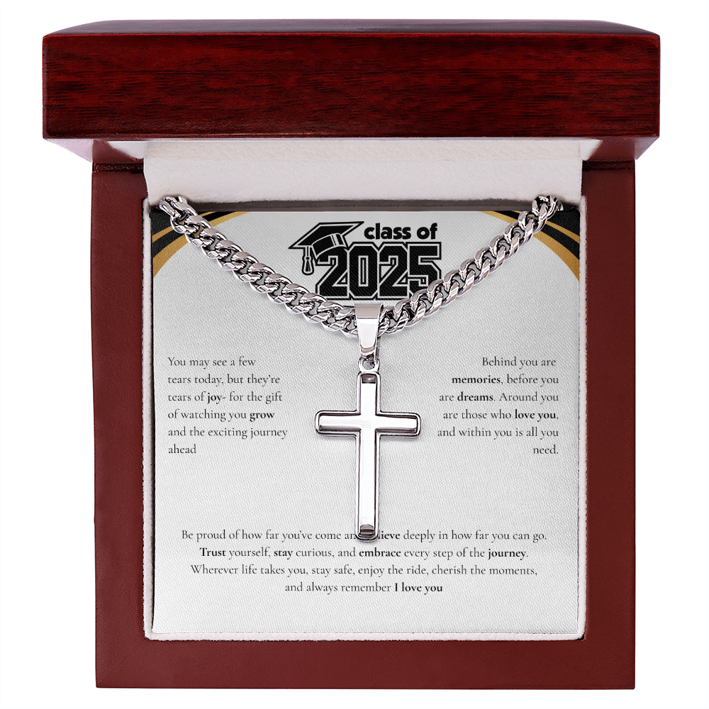 Graduation Cuban Chain with Artisan Cross Necklace