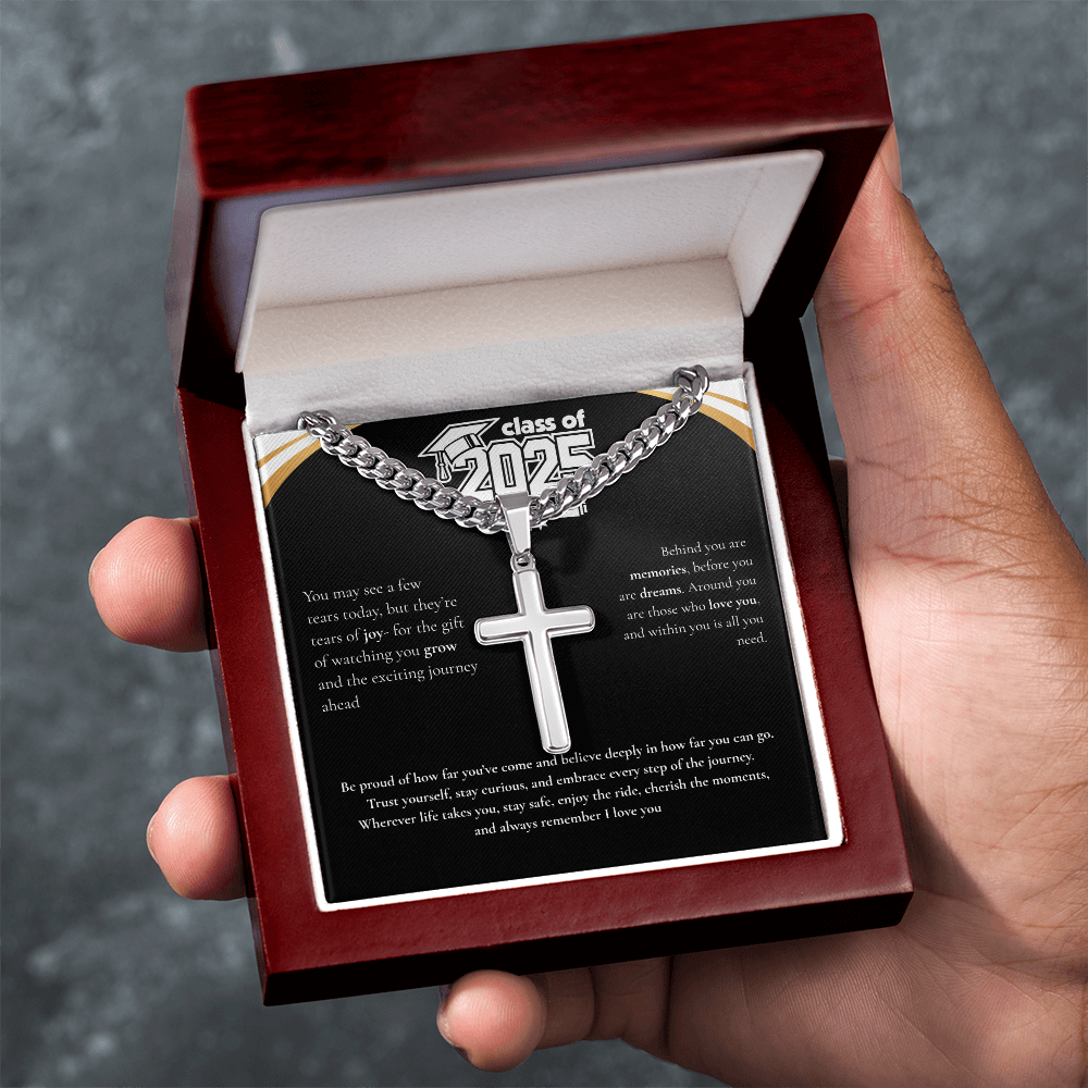 Graduation Cuban Chain with Artisan Cross Necklace