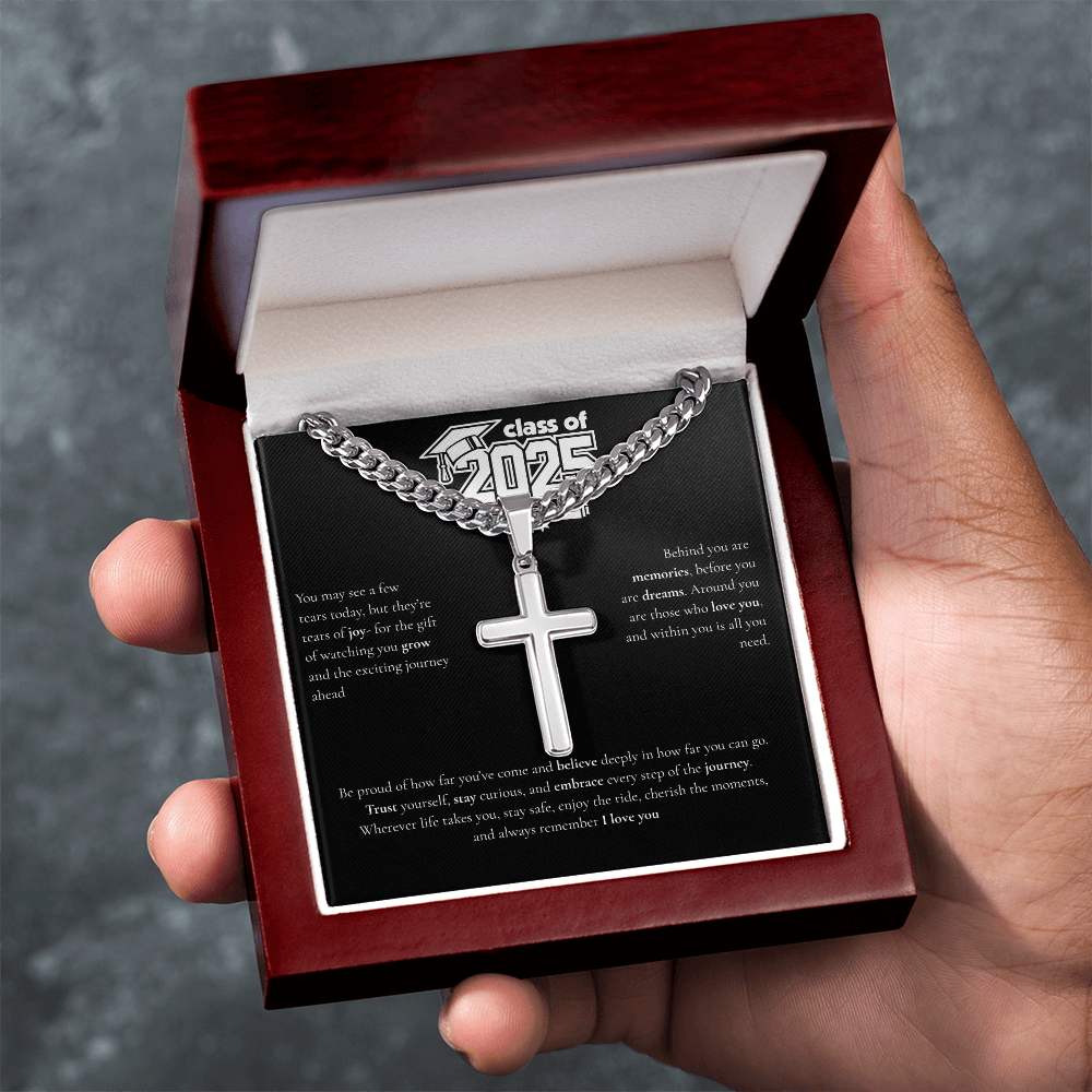 Graduation Cuban Chain with Artisan Cross Necklace
