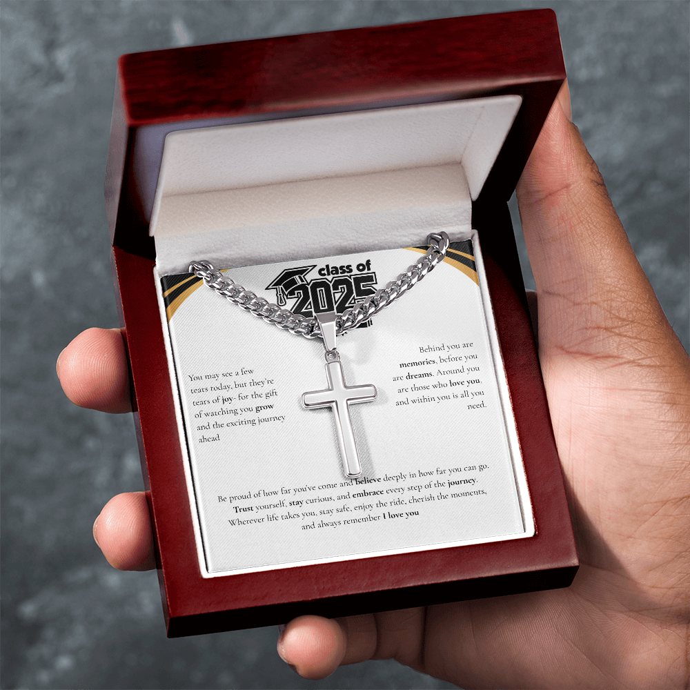 Graduation Cuban Chain with Artisan Cross Necklace