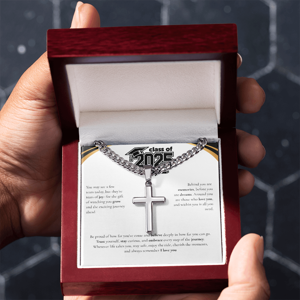 Graduation Cuban Chain with Artisan Cross Necklace
