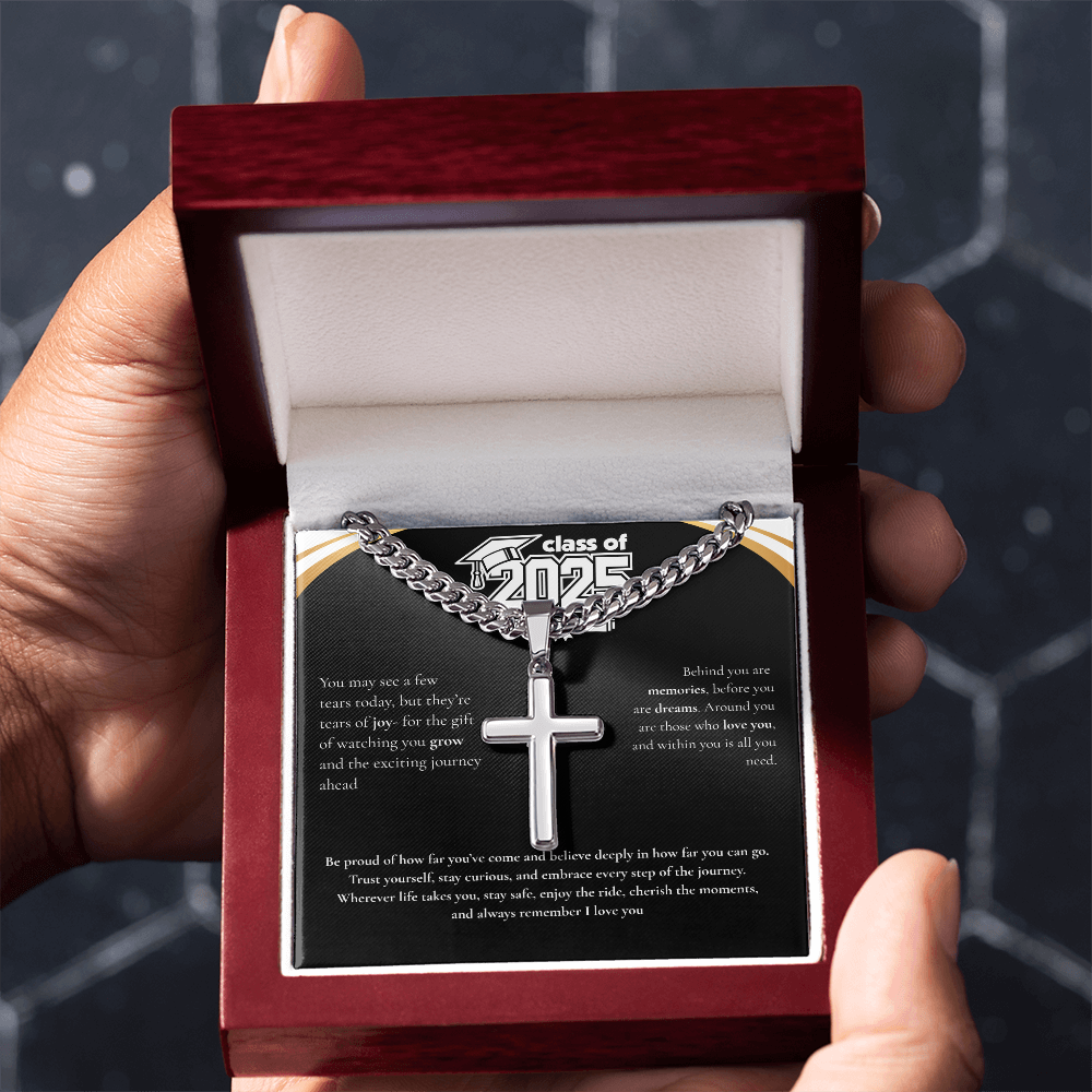 Graduation Cuban Chain with Artisan Cross Necklace