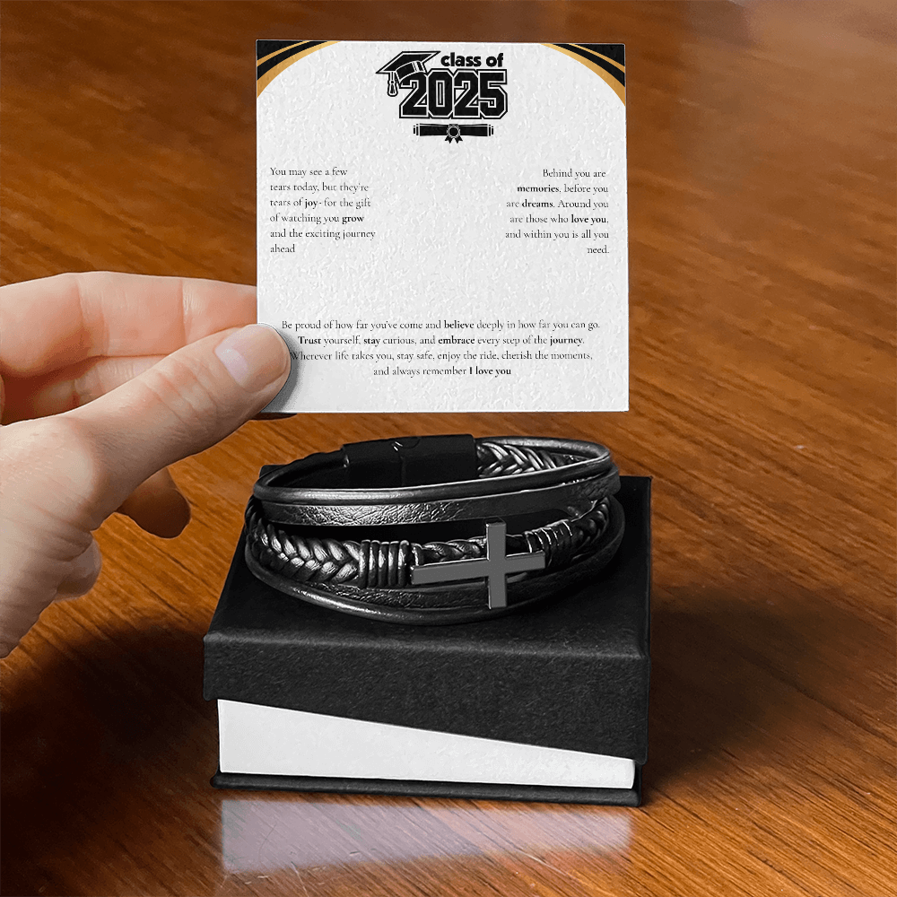Graduation Men's Cross Leather Bracelet
