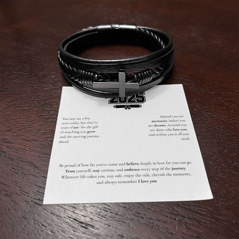 Graduation Men's Cross Leather Bracelet