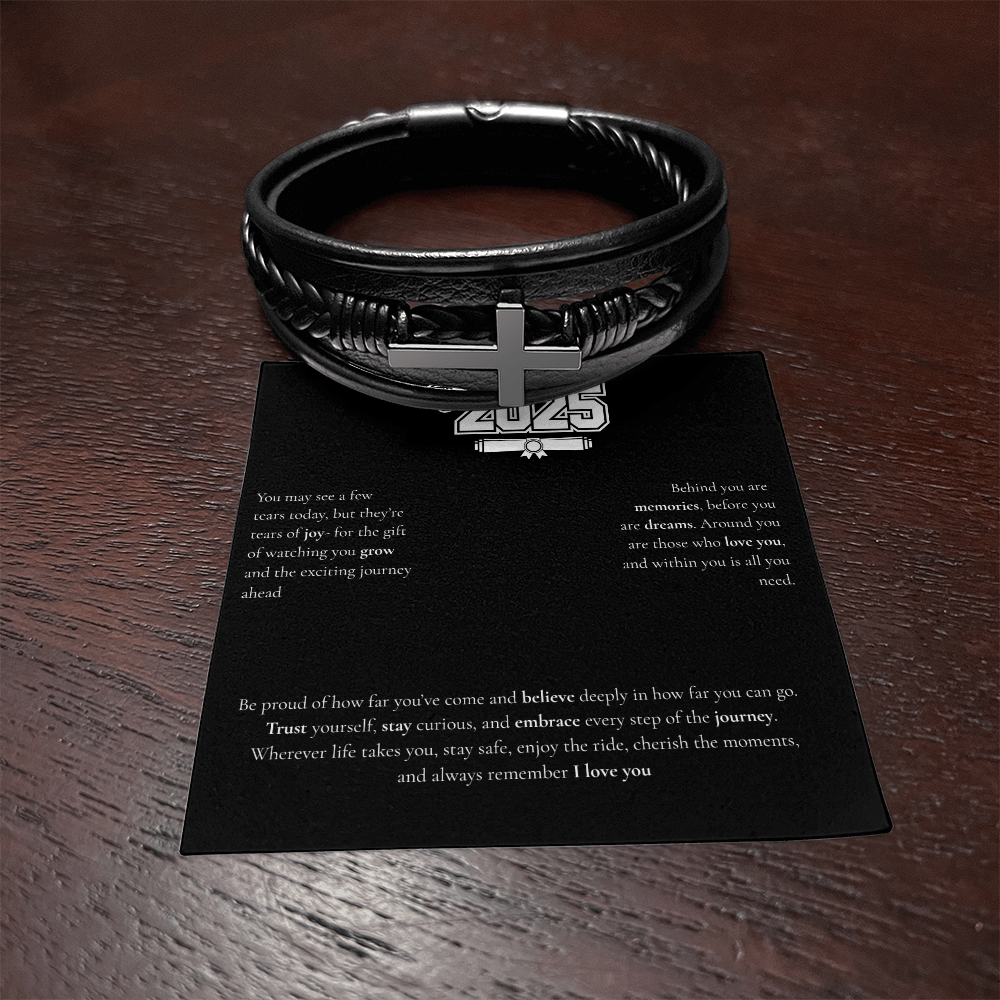 Graduation Men's Cross Leather Bracelet