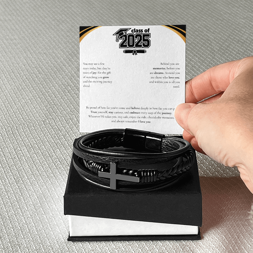 Graduation Men's Cross Leather Bracelet