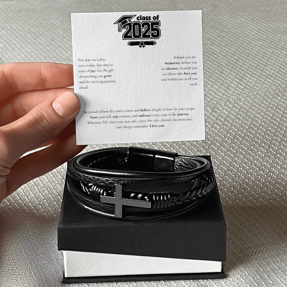 Graduation Men's Cross Leather Bracelet
