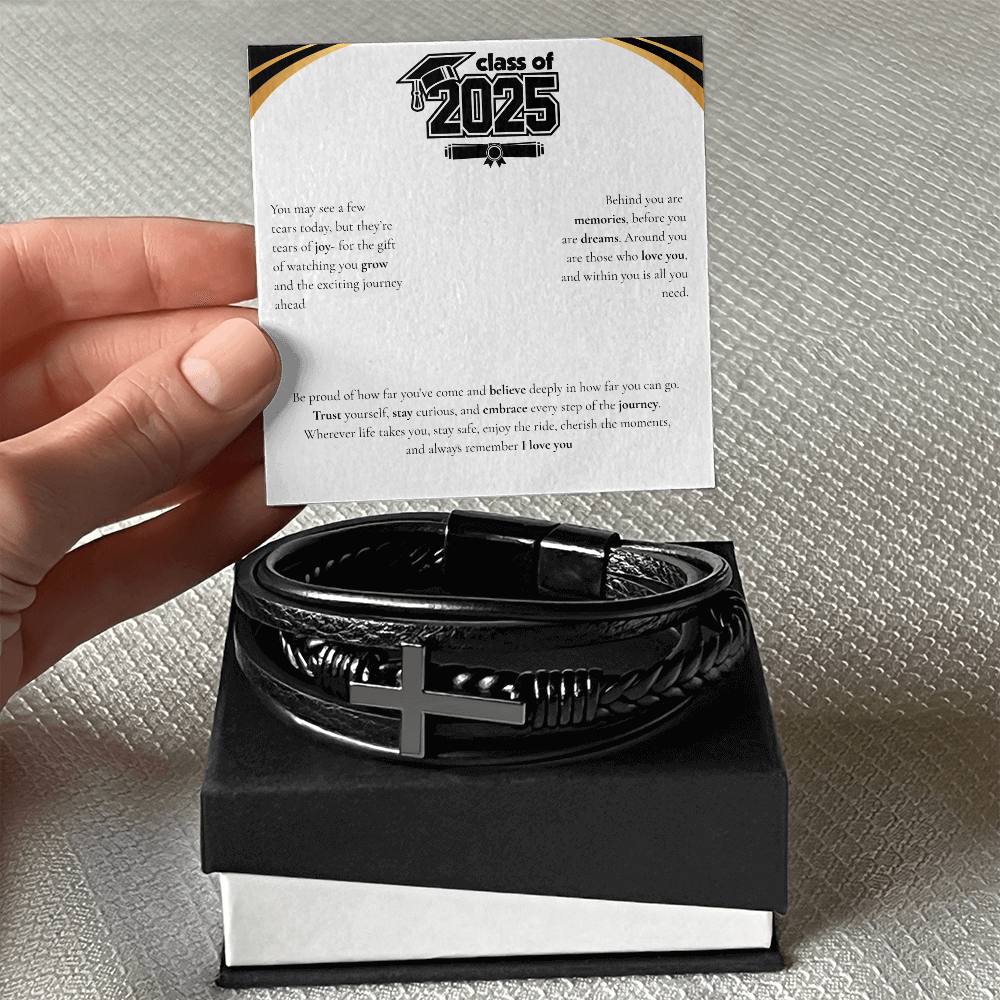 Graduation Men's Cross Leather Bracelet