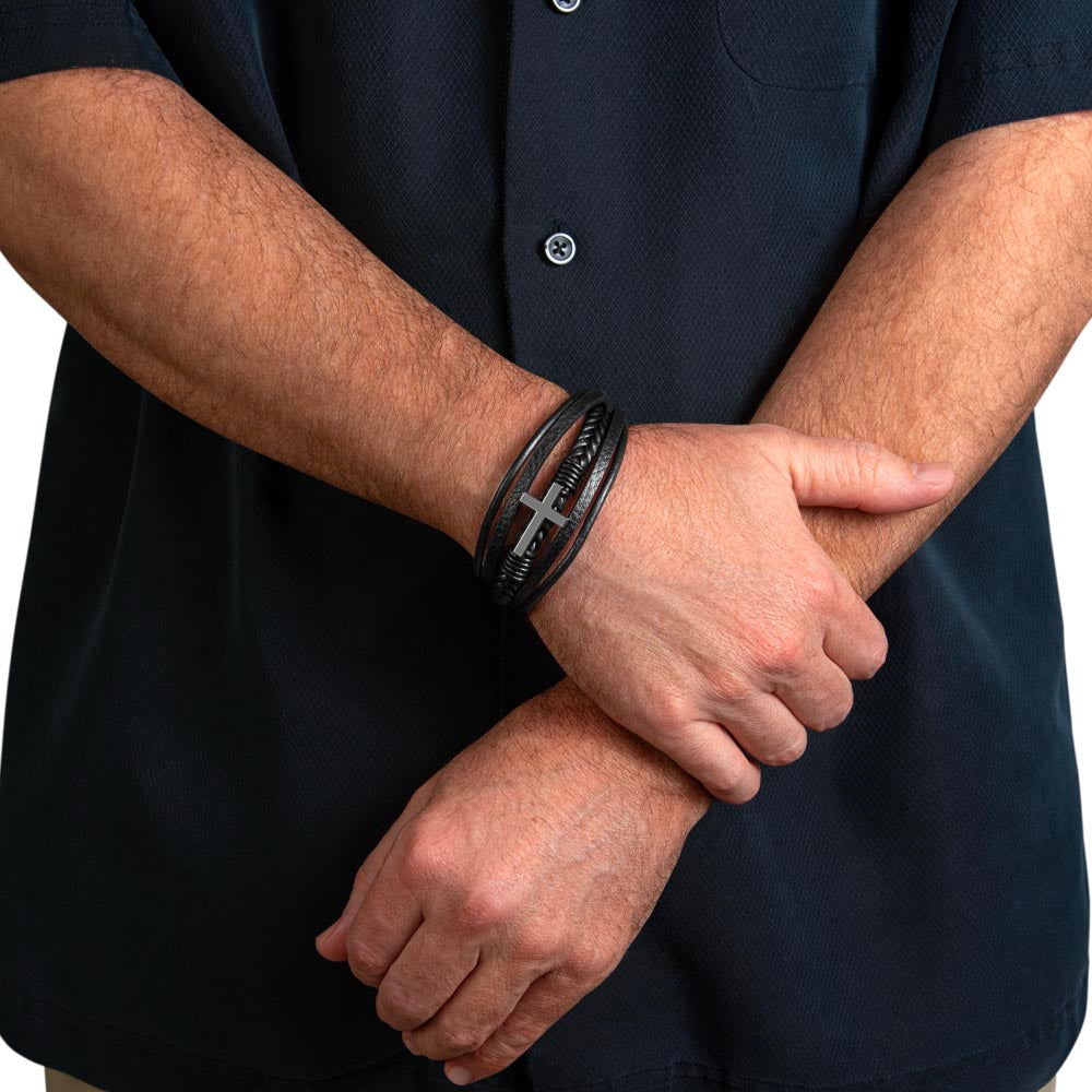 Graduation Men's Cross Leather Bracelet