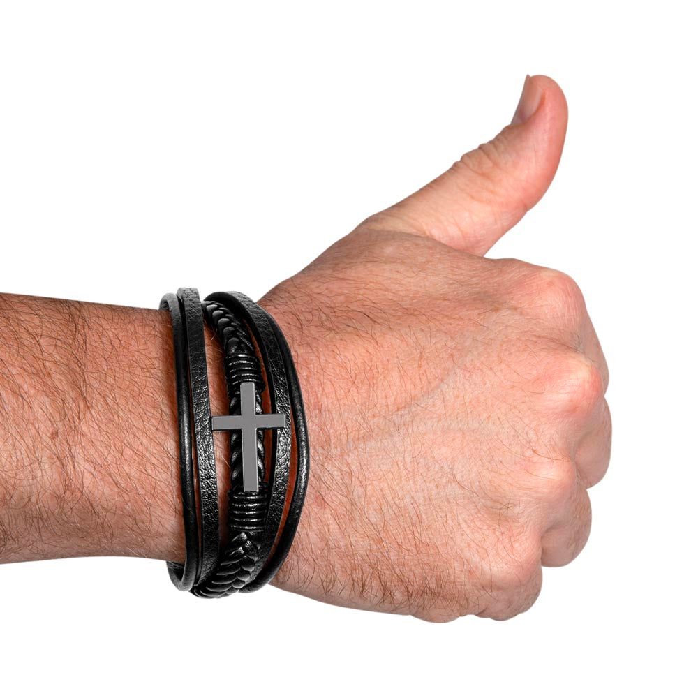 Graduation Men's Cross Leather Bracelet