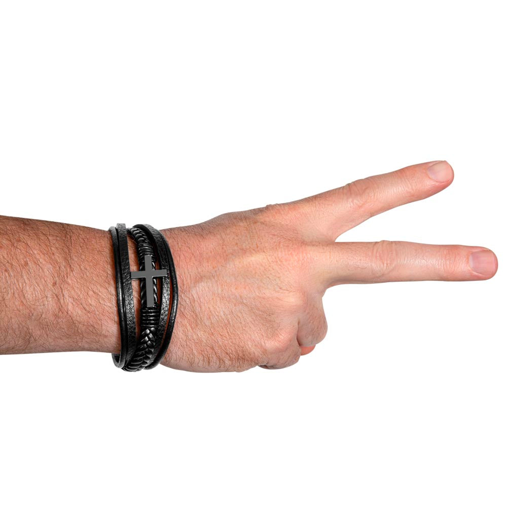 Graduation Men's Cross Leather Bracelet