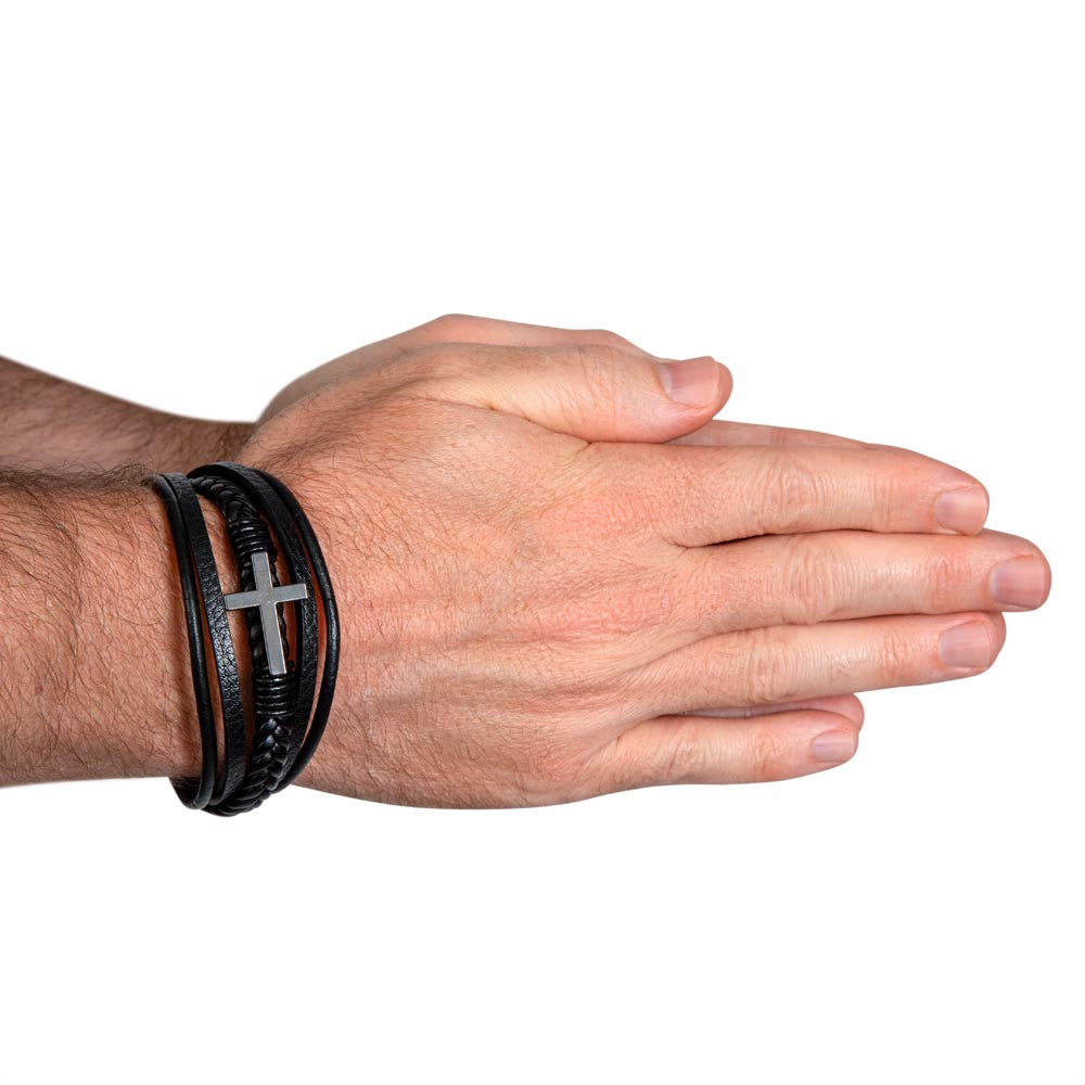 Graduation Men's Cross Leather Bracelet