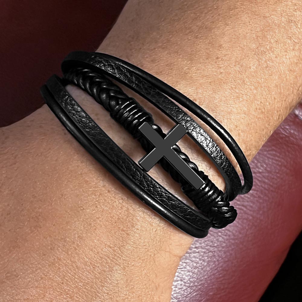 Graduation Men's Cross Leather Bracelet