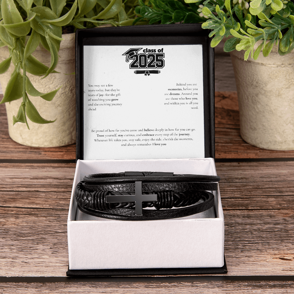 Graduation Men's Cross Leather Bracelet