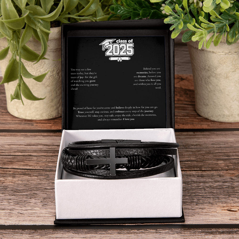 Graduation Men's Cross Leather Bracelet