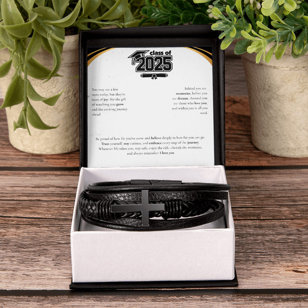 Graduation Men's Cross Leather Bracelet