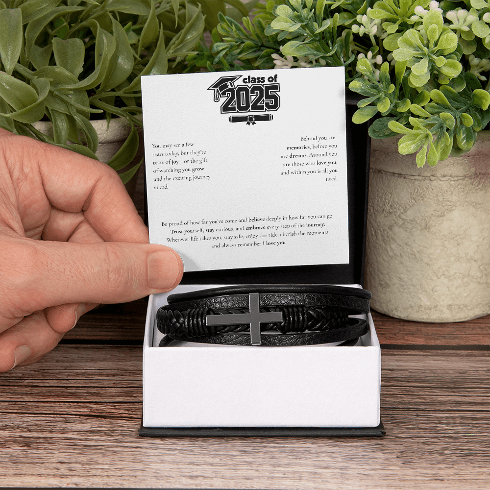Graduation Men's Cross Leather Bracelet