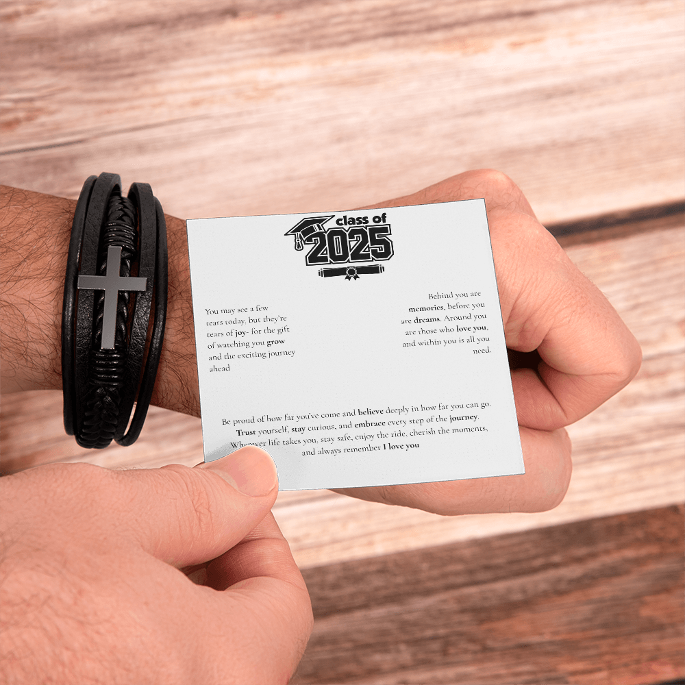Graduation Men's Cross Leather Bracelet