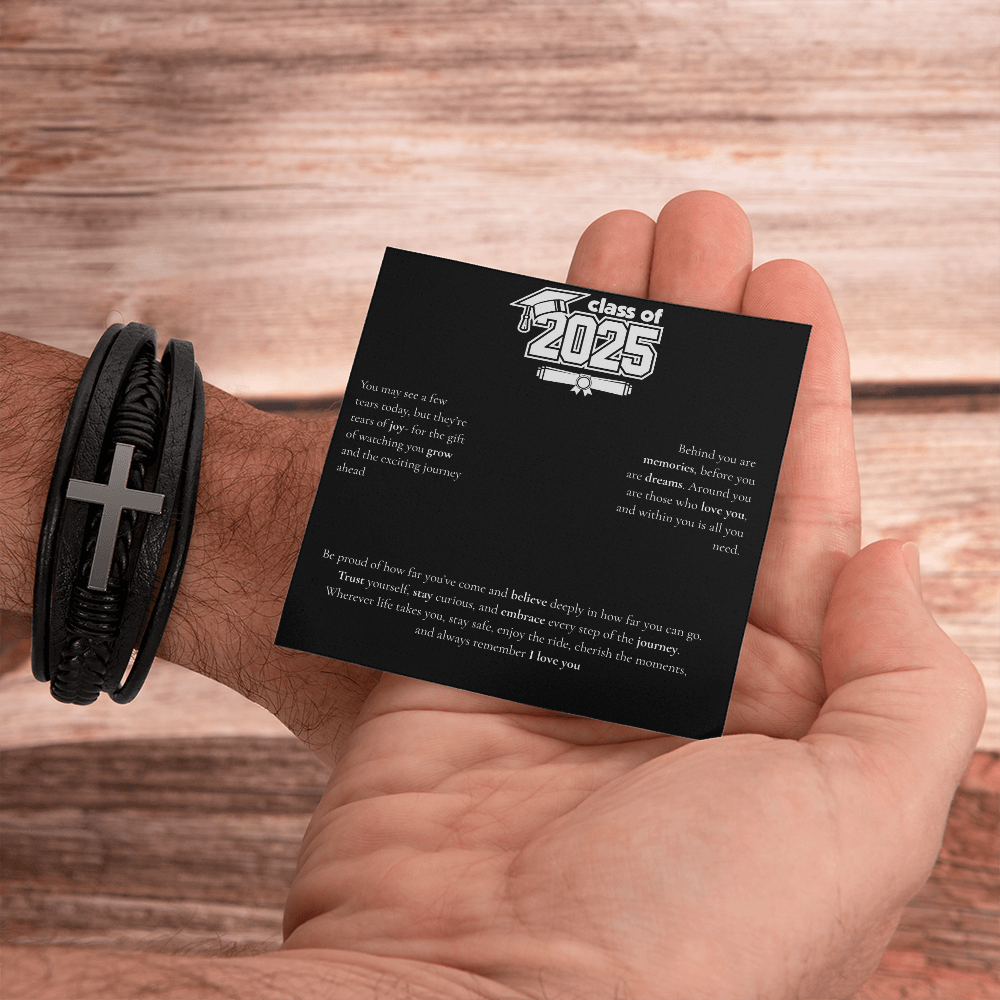 Graduation Men's Cross Leather Bracelet