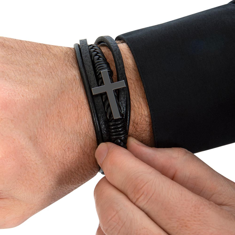 Graduation Men's Cross Leather Bracelet