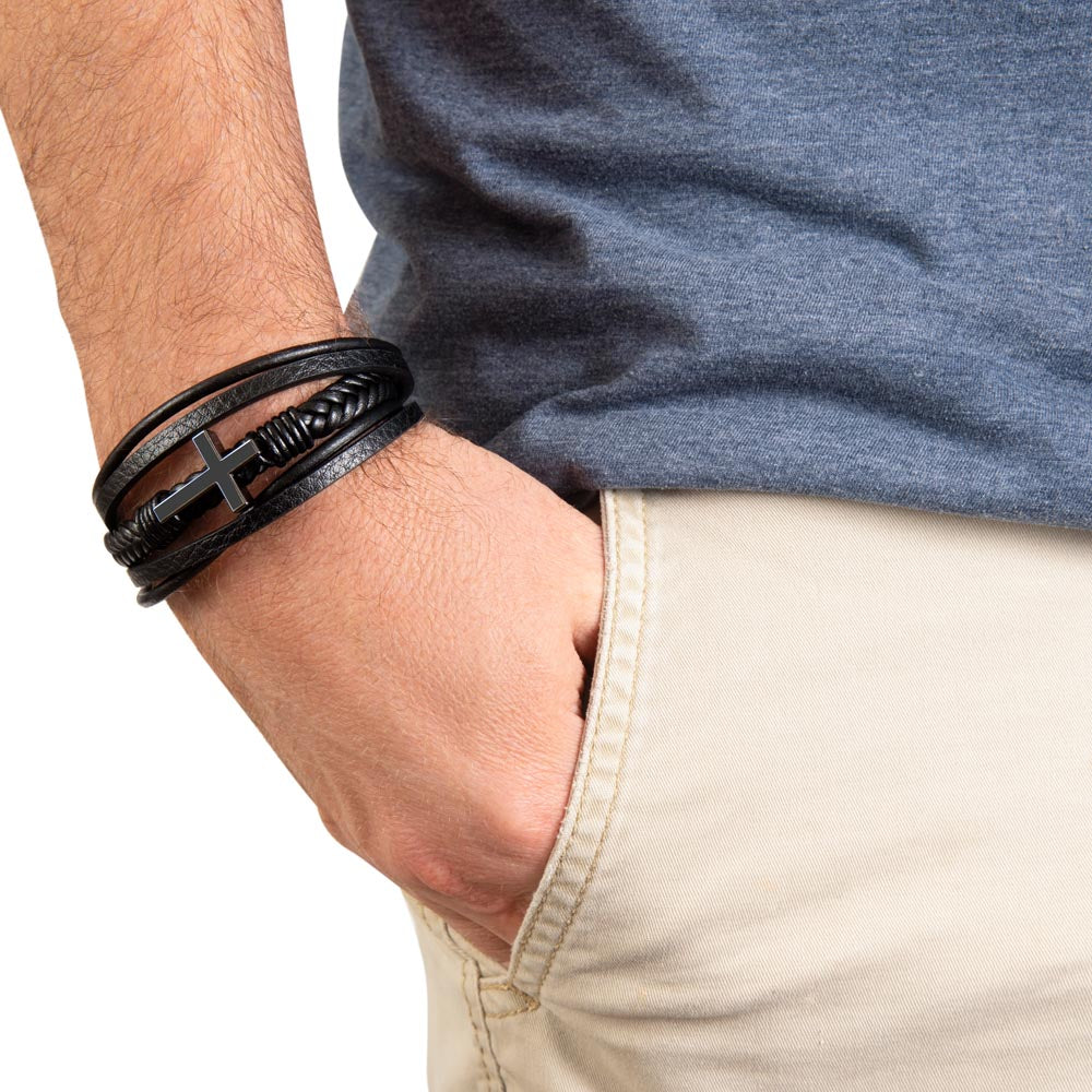 Graduation Men's Cross Leather Bracelet