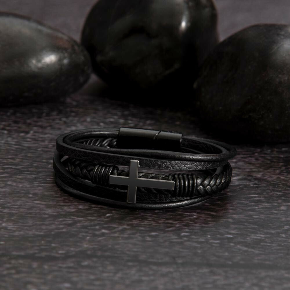 Graduation Men's Cross Leather Bracelet