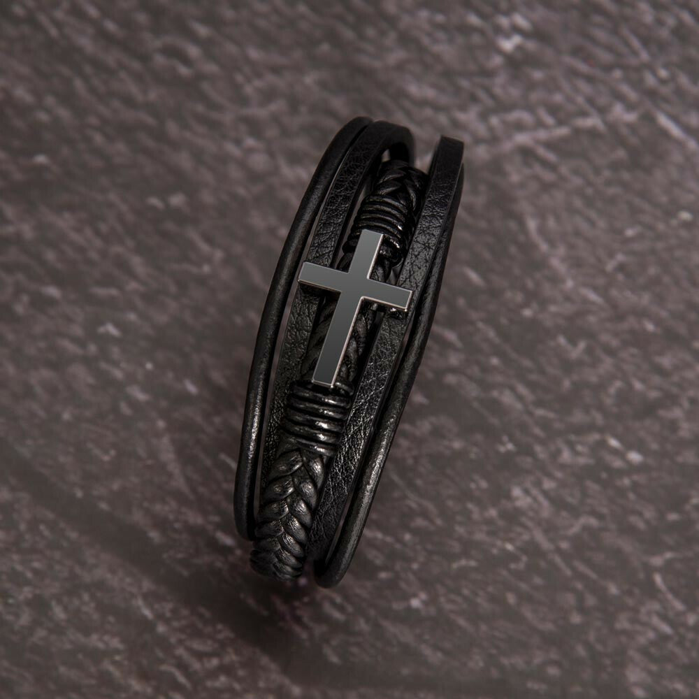 Graduation Men's Cross Leather Bracelet