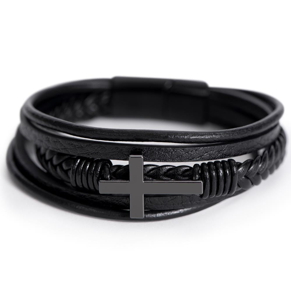 Graduation Men's Cross Leather Bracelet