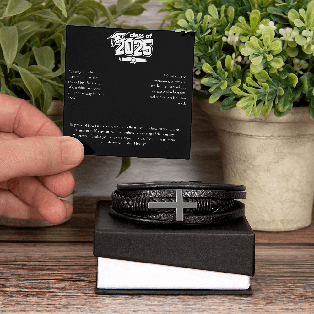 Graduation Men's Cross Leather Bracelet
