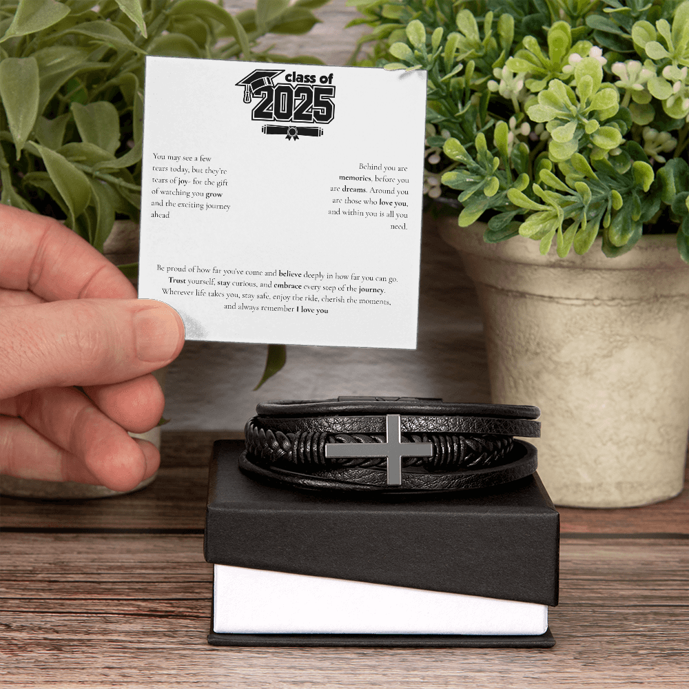 Graduation Men's Cross Leather Bracelet