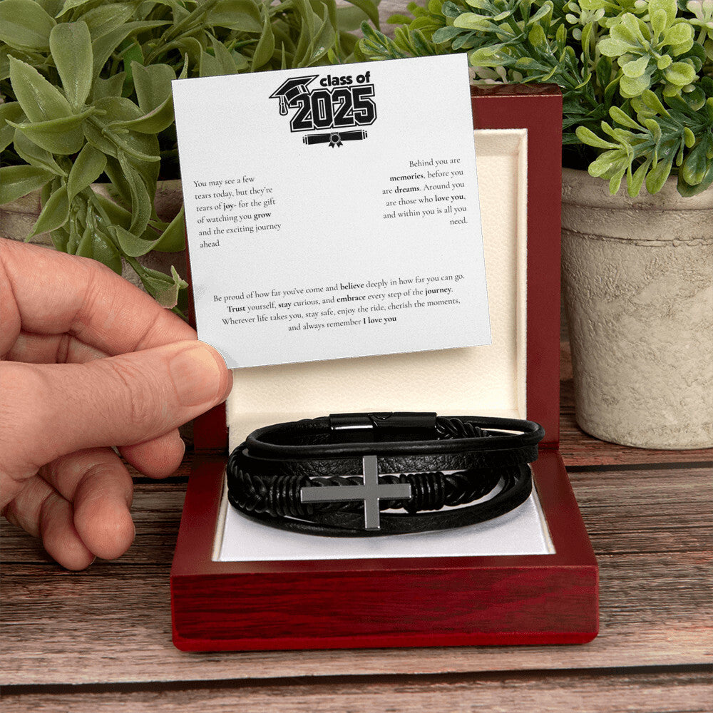 Graduation Men's Cross Leather Bracelet