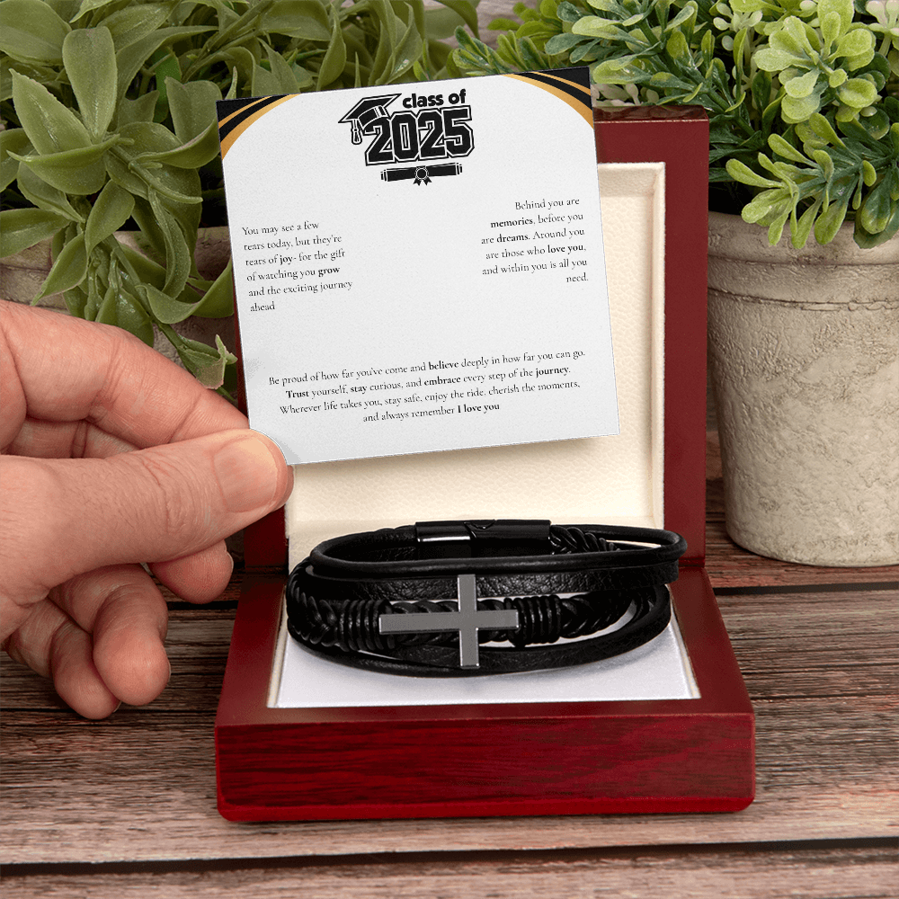 Graduation Men's Cross Leather Bracelet