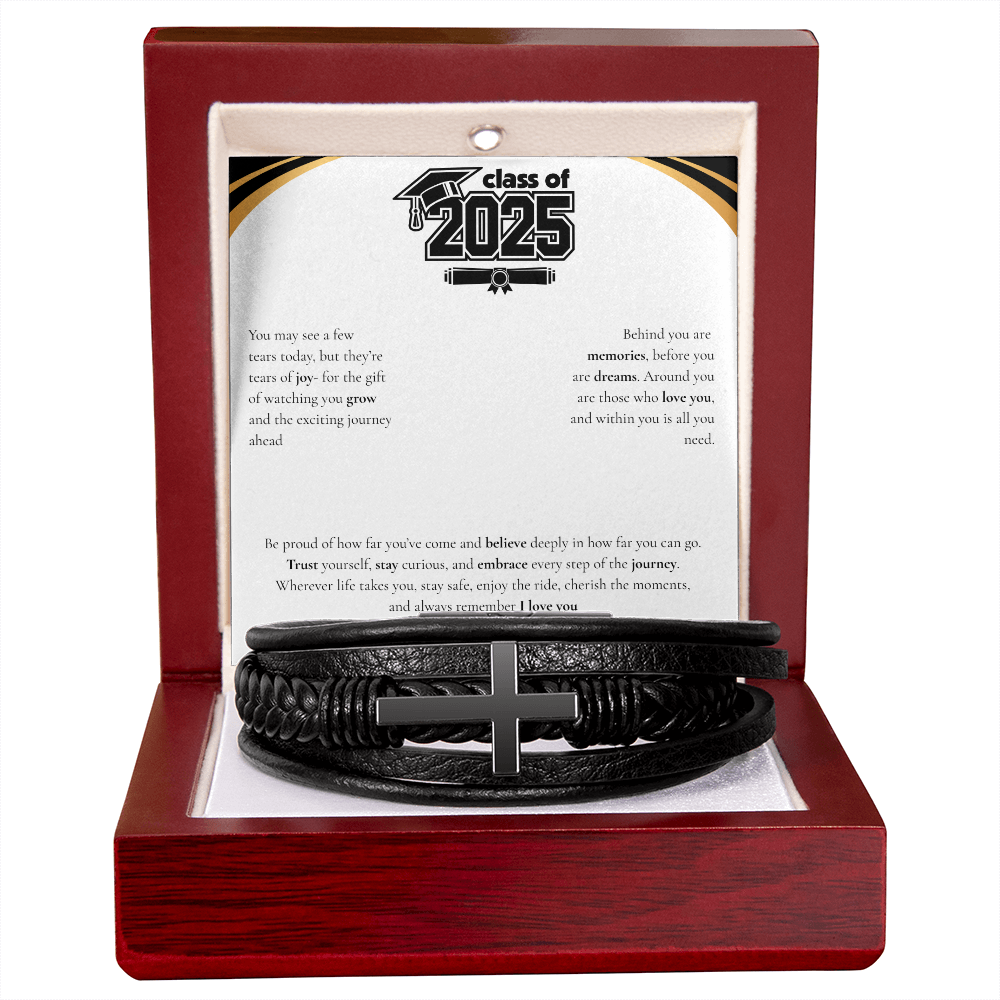 Graduation Men's Cross Leather Bracelet