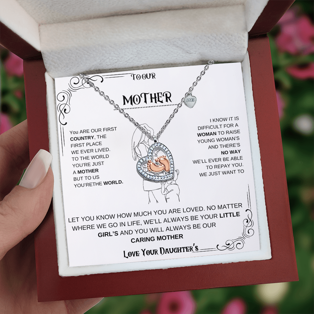 Mother Baby Feet Heart Necklace