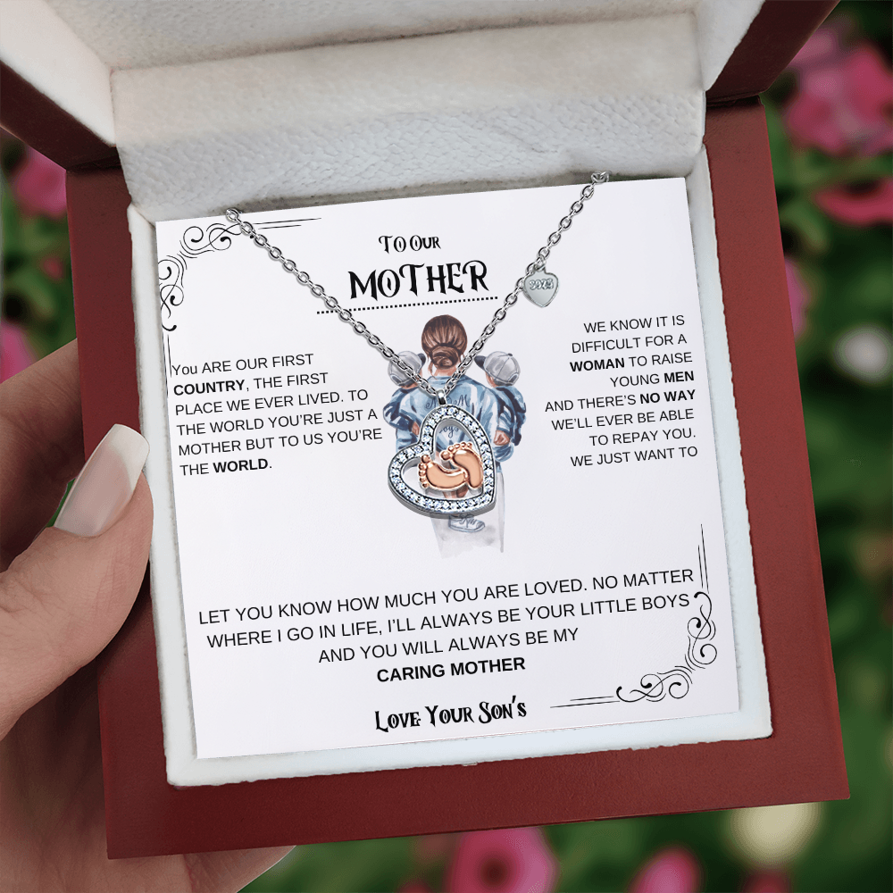Mother Baby Feet Heart Necklace