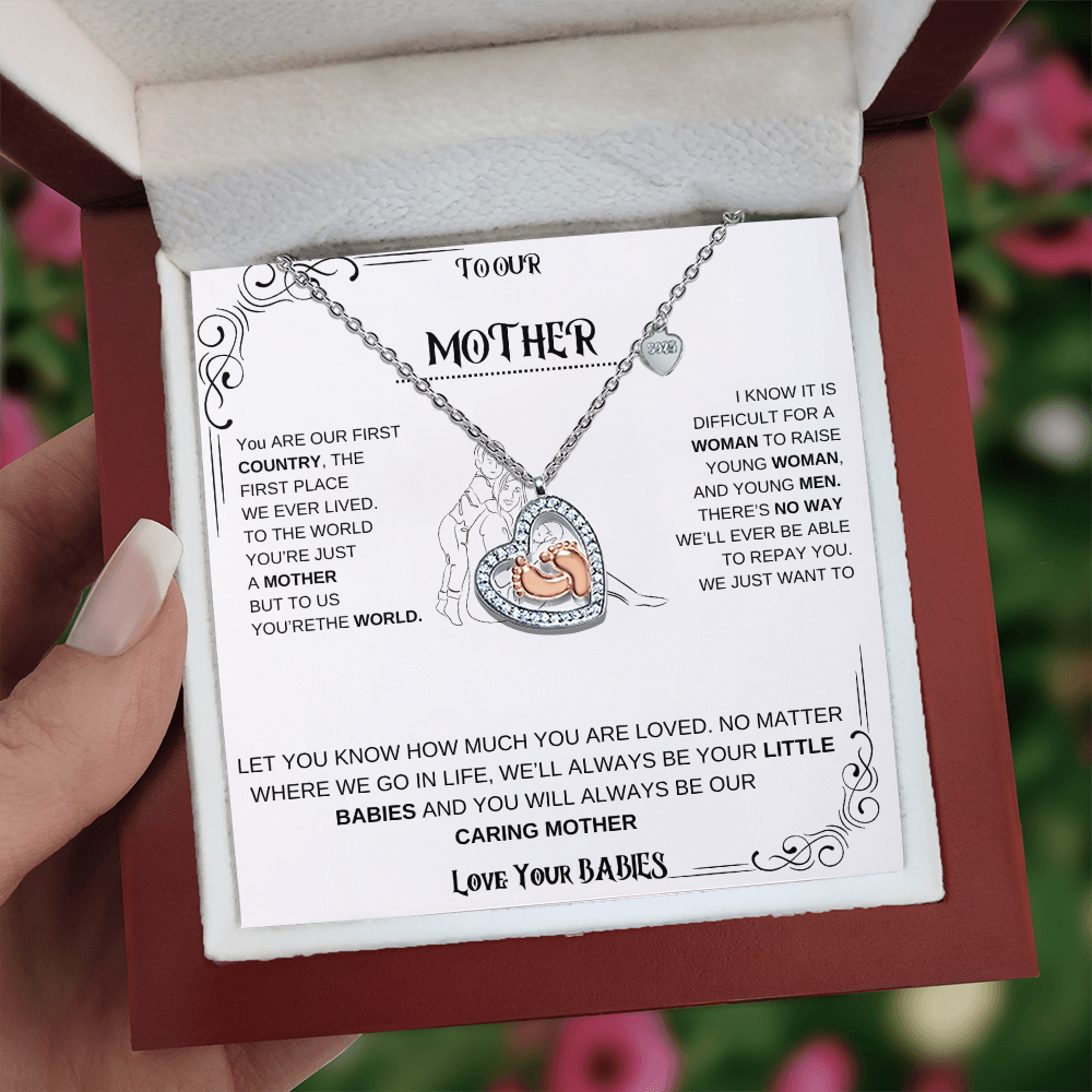 Mother Baby Feet Heart Necklace