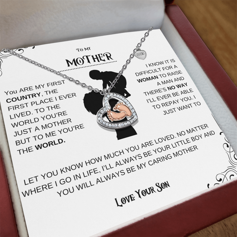 Mother Baby Feet Heart Necklace