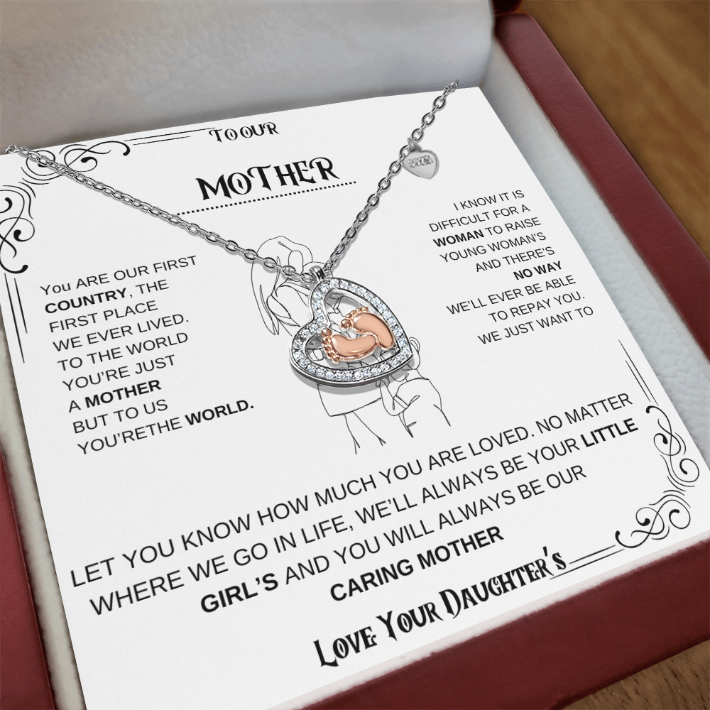Mother Baby Feet Heart Necklace