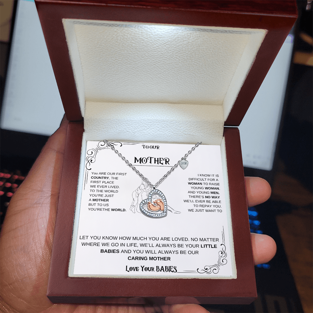 Mother Baby Feet Heart Necklace