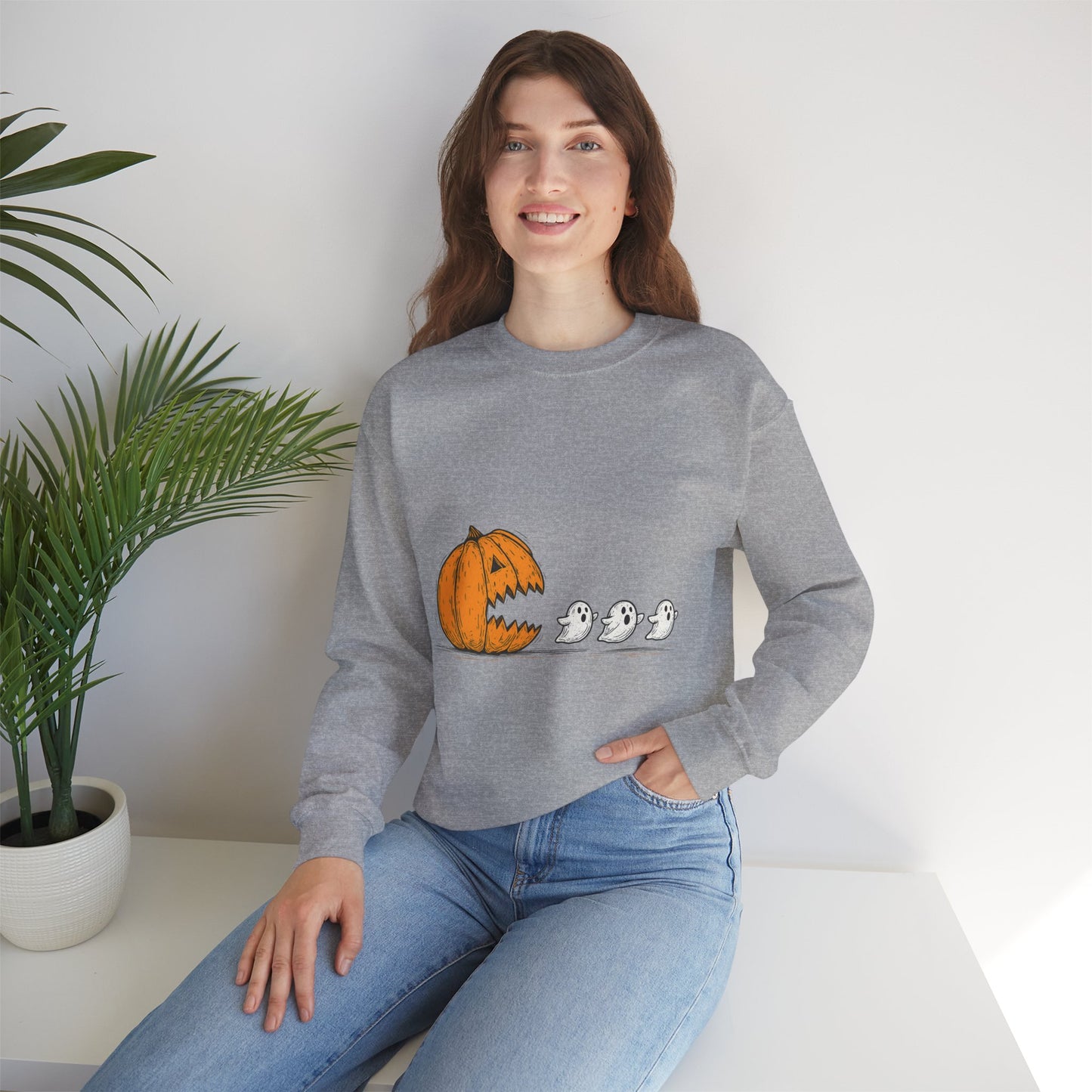Spooky Pumpkin Ghosts Sweatshirt | Cozy Halloween Crewneck, Fall Fashion, Unisex Gift, Harvest Party Wear, Cute Autumn Outfit