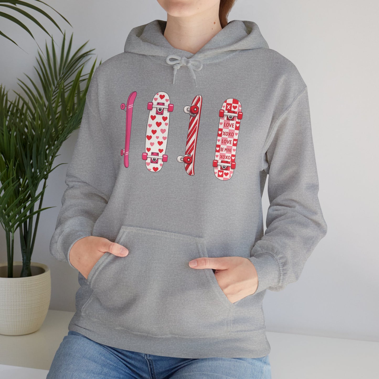 Valentine Skateboard Graphic Hoodie — Pink Heart Skate Decks