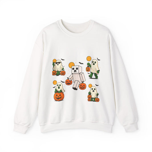 Halloween Ghost Cartoon Sweatshirt, Unisex Crewneck, Cozy Autumn Wear, Halloween Gifts, Spooky Season Apparel, Cute Sweatshirt