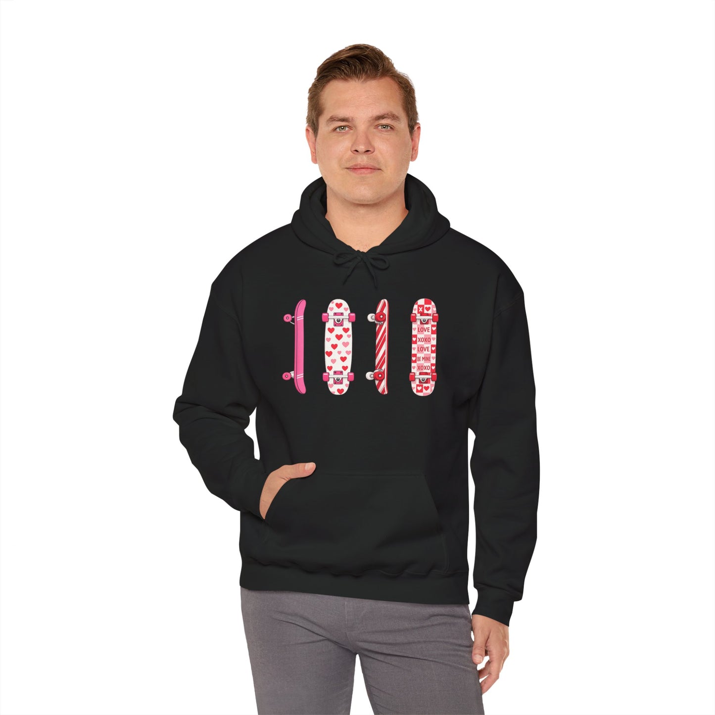 Valentine Skateboard Graphic Hoodie — Pink Heart Skate Decks