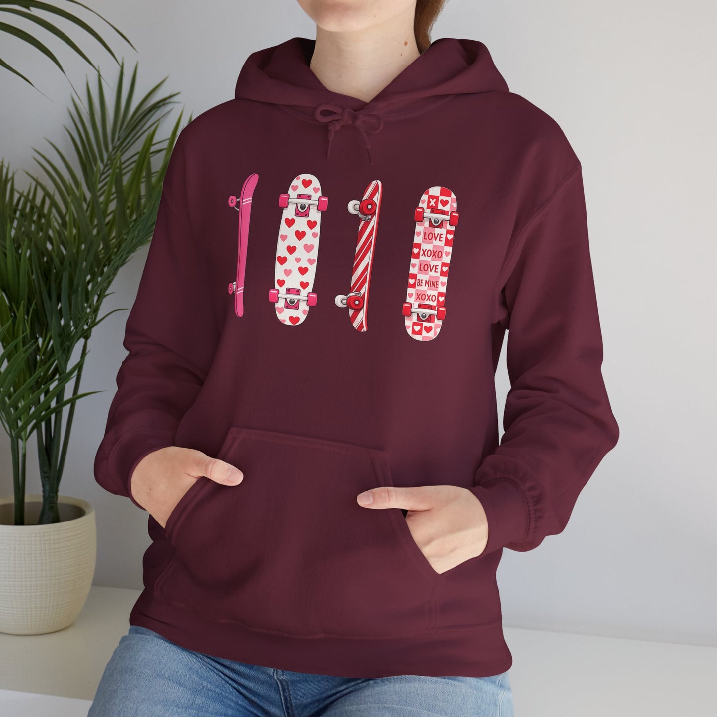 Valentine Skateboard Graphic Hoodie — Pink Heart Skate Decks