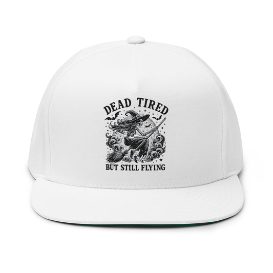Embroidered Flat Bill Cap, Stylish Snapback, Dead Tired Design, Perfect for Casual Wear, Great Gift for Friends